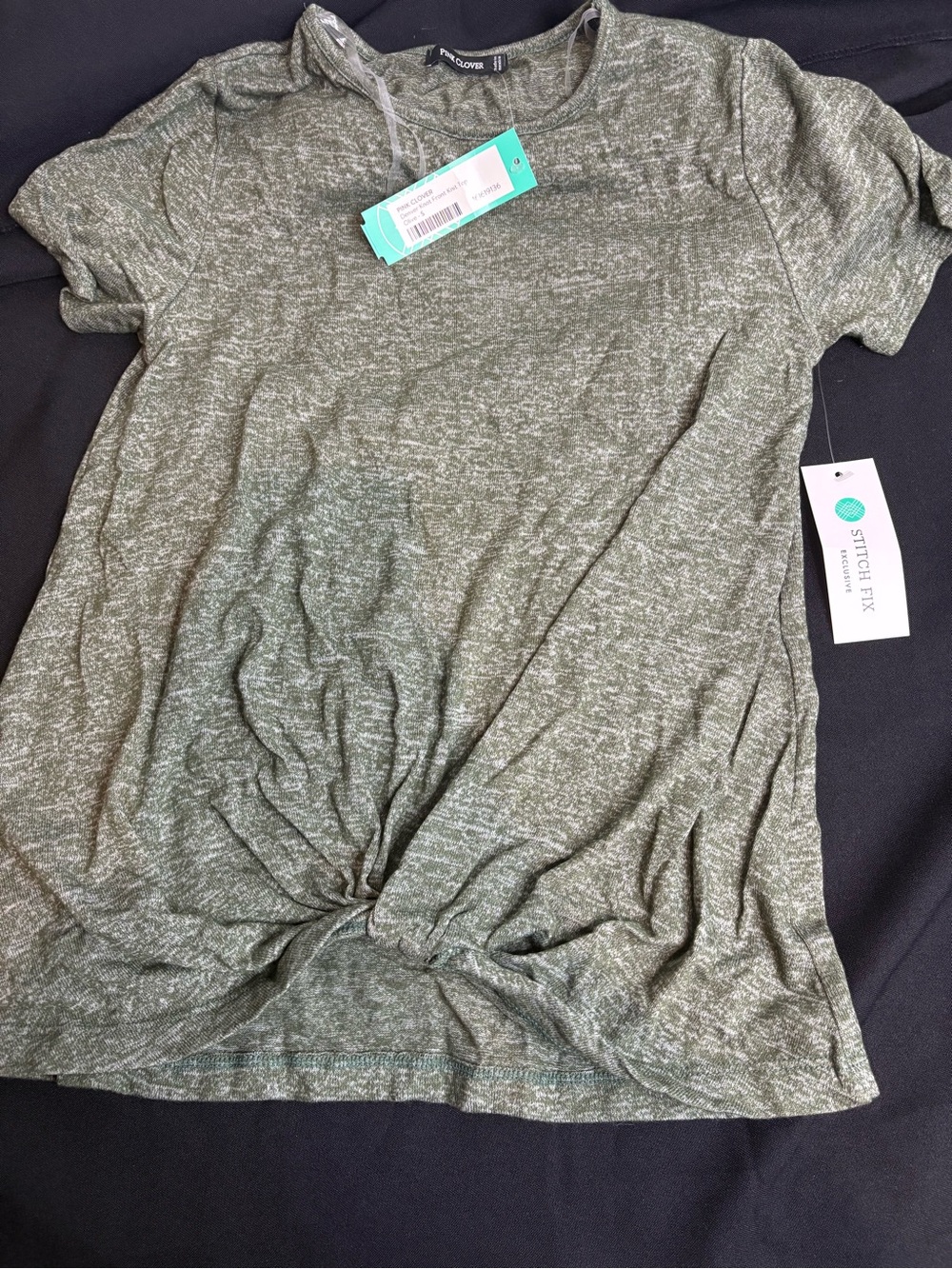 Pink Clover Olive Knit Short Sleeve Tee with Front Twist